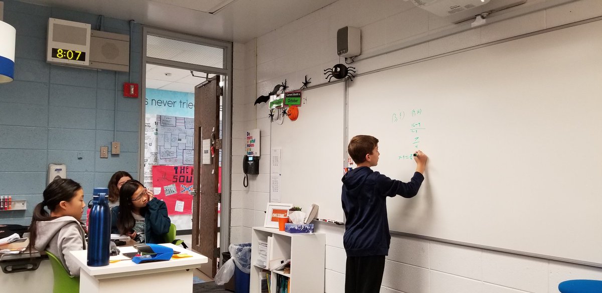 kirk_humphreys's tweet photo. 7th graders starting class explaining point-slope form. #engage109 #carusoway @109Caruso #flippedclasschat https://t.co/Wc7cwRV3Bu