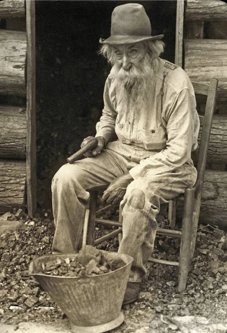 “Here’s great grandpa and his bucket of rocks.”

“Why does he have a gun?”

“Because it’s his goddamn bucket of rocks.”