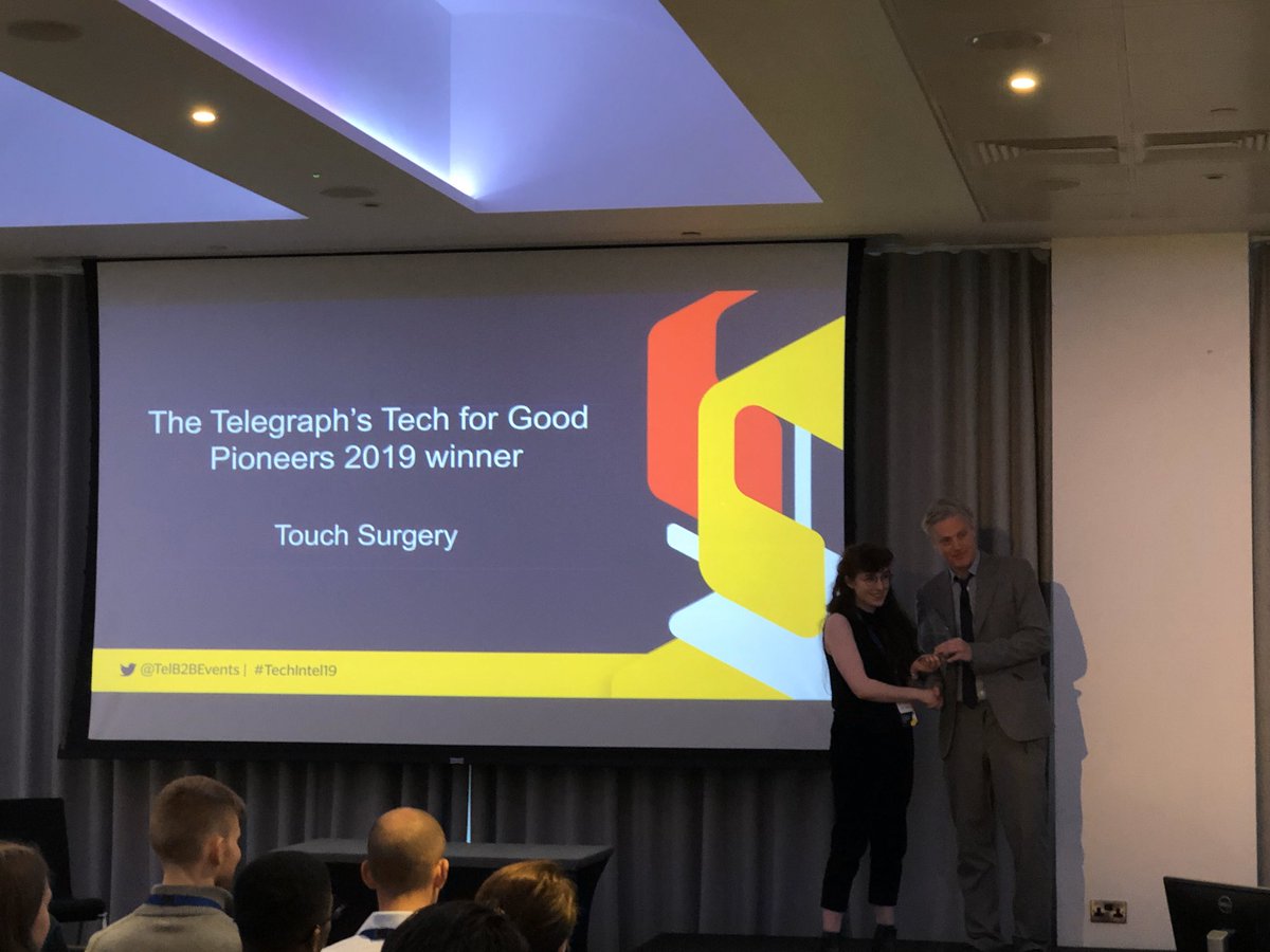 TouchSurgery's tweet image. Proud and excited to be selected 
as winners of the @Telegraph #Tech4good Pioneer for 2019… Congratulations to the whole @TouchSurgery team! #techintel19 @TelB2BEvents #ChangingSurgery