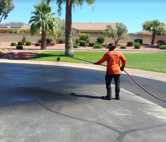 RosePavingCA's tweet photo. Our #Phoenix team recently completed 2.5 million sq ft of #asphalt maintenance in a gated community. They applied 85K gallons of sealcoat! 
https://t.co/bebnJct7Vm https://t.co/lausA4Pm7W