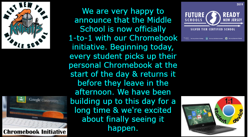 WNYMS One-to-One Chromebook Initiative 💻  #WNYMS @WNY_MS  #WNYSchools <a href="/WestNYSchools/">West New York School District</a> <a href="/SuperintClara/">Clara Herrera</a> #FutureReadyNJ <a href="/FRSNewJersey/">FRSNJ</a>