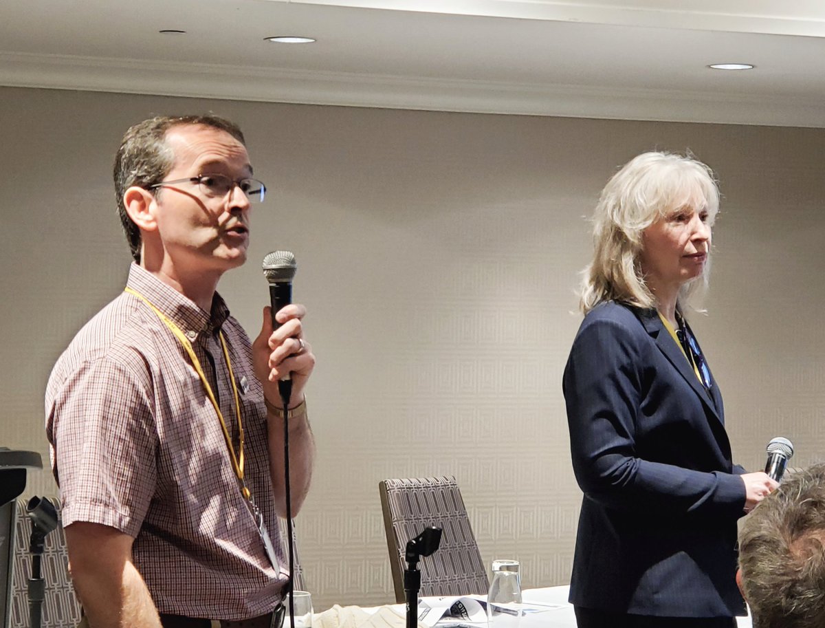 PESCupdates's tweet photo. Our incredible #CanPESC Co-Chairs, Doug Holmes (OUAC) and Cathy Van Soest (2019 Distinguished Service Award Winner and Manager of Transcript Services, @edplanbc) fill us in on all the great things they have been working on. https://t.co/o6fHZu5emt