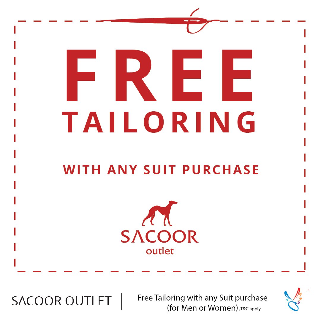 DubaiOutletMall's tweet photo. Enjoy our new Free Tailoring service with any Suit Purchase at Sacoor Outlet for Men or Women. T&C apply.
___________________________________
#DomDeal #Suitup #Free #Fitting https://t.co/SYErcqTBri