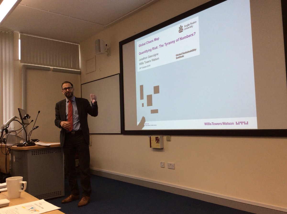 Jonathon Gascoigne from Willis Towers Watson now speaking at the #GlobalChaosMap launch event talking about the use of quantification in risk management @AngliaRuskin @GSI_ARU