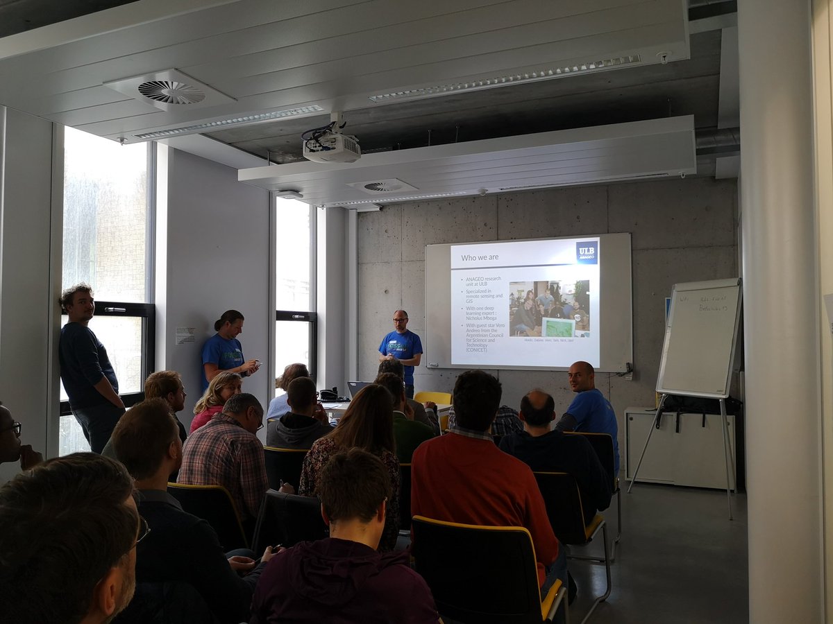 VeronicaAndreo's tweet image. @MoritzLennert presenting the results and take-home messages of our 1-week deep learning hackathon @ULBruxelles #foss4gbe #osgeo #opensource