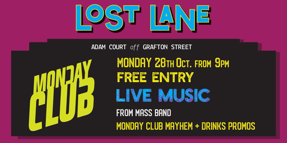 🤩MONDAY CLUB🤩

We've got <a href="/THEMASSBAND/">MASS</a> back at it again, with their Disco-Funk, Dance Extravaganza! Sure to set the dance floor on fire, they bring the vibes.
It's Free-In as always, with a long list of deadly drinks promos, as always!

Don't Sleep!

bit.ly/2N6MSaU