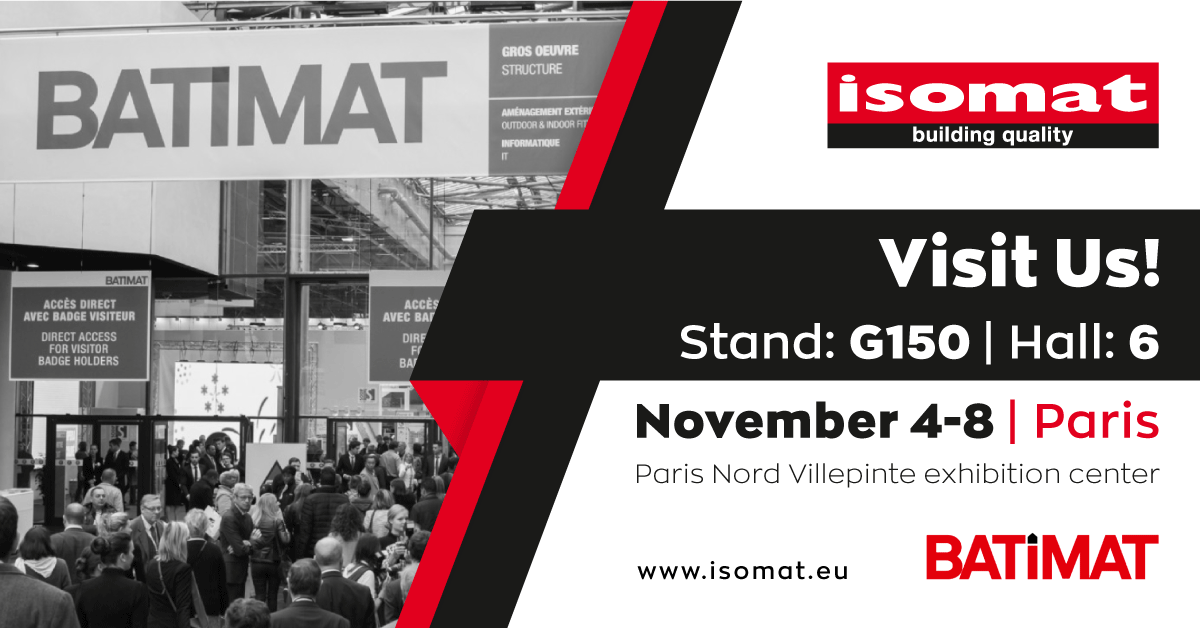 isomateu's tweet photo. ISOMAT will participate in @Batimat 2019, the largest international construction #exhibition in France, which will take place from 4 to 8 November 2019 in #Paris, at the Paris Nord Villepinte exhibition center. Find out more here: https://t.co/ONTTkGORTV https://t.co/18DP9xT10k