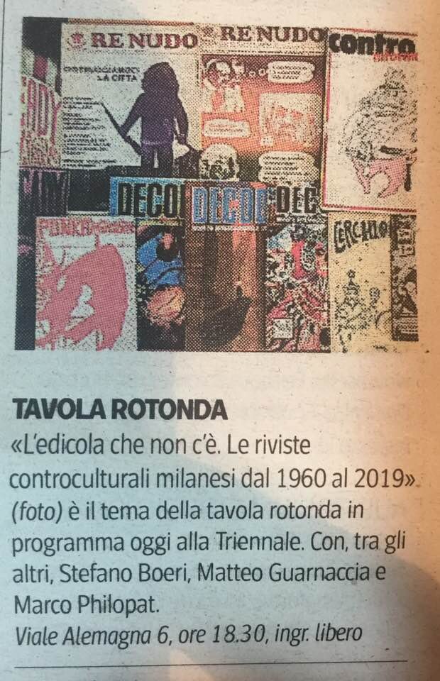 Oggi sul Corriere della sera - L'edicola che non c'è alla Triennale di Milano - ore 18.30 presentazione del progetto