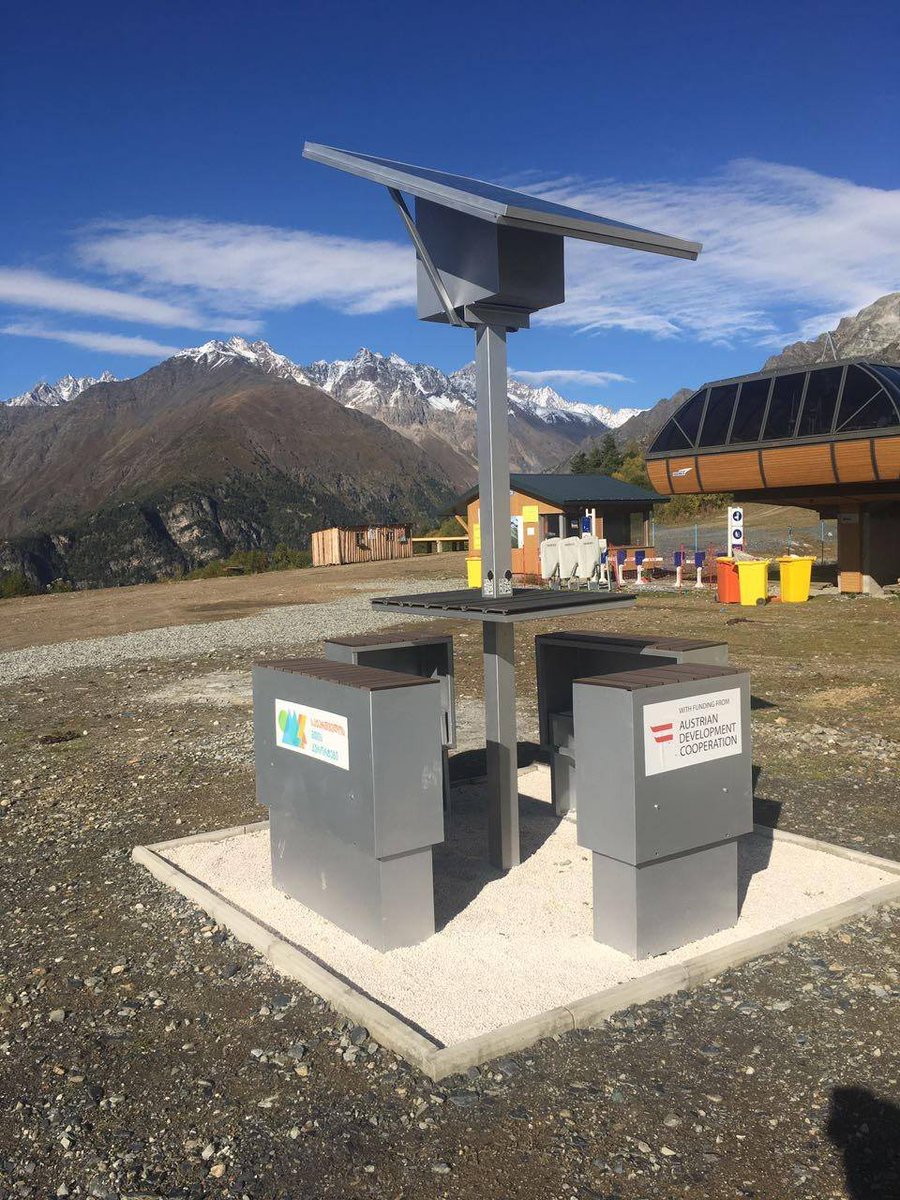 The #MountainResortsDevelopmentCompany completed project  of Energy efficient public spaces and orientation map of the highest peaks of the Caucasus "

*Two eco charger chairs 
*One orientation map 

The project was implemented by the Austrian Development Agency