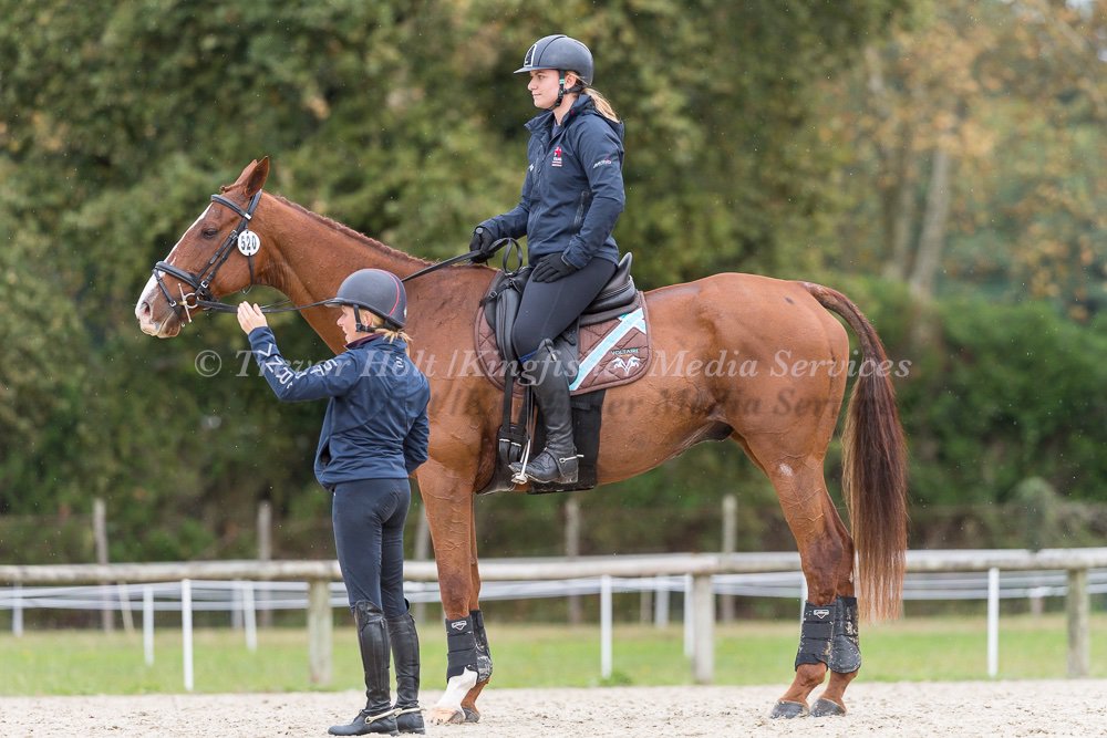 Ros Canter and Charlotte East in the warm up area at Les Etoiles de Pau