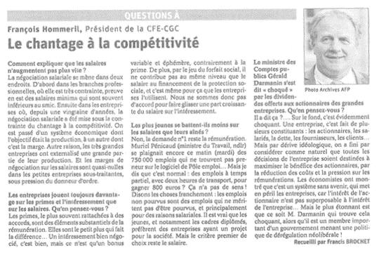 Très bon article de <a href="/fhommeril/">François Hommeril</a> dans l'Est Républicain du 24/10/2019 intitulé "Le chantage à la compétitivité". 

Plus que jamais "L'avenir est entre nos mains, parce que c'est l'enjeu de notre action syndicale" dixit <a href="/fhommeril/">François Hommeril</a> lors du congres du 9 et 10 ocotbre dernier. <a href="/CFECGC/">CFE-CGC</a>