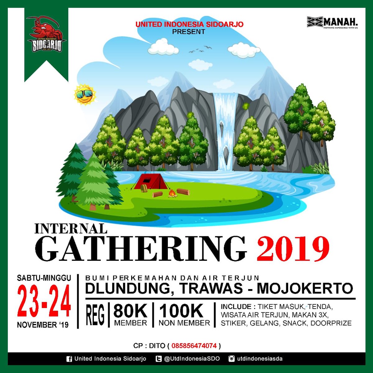 Bismillah.
Mari 6uyub Rukun dalam acara gathering internal UISDA.
Pendaftaran bisa di event nobar/futsal/football ato hub CP.
ditutup h-7 dan atau kuota terpenuhi (terbatas)
#UISDA
#gatheringinternal