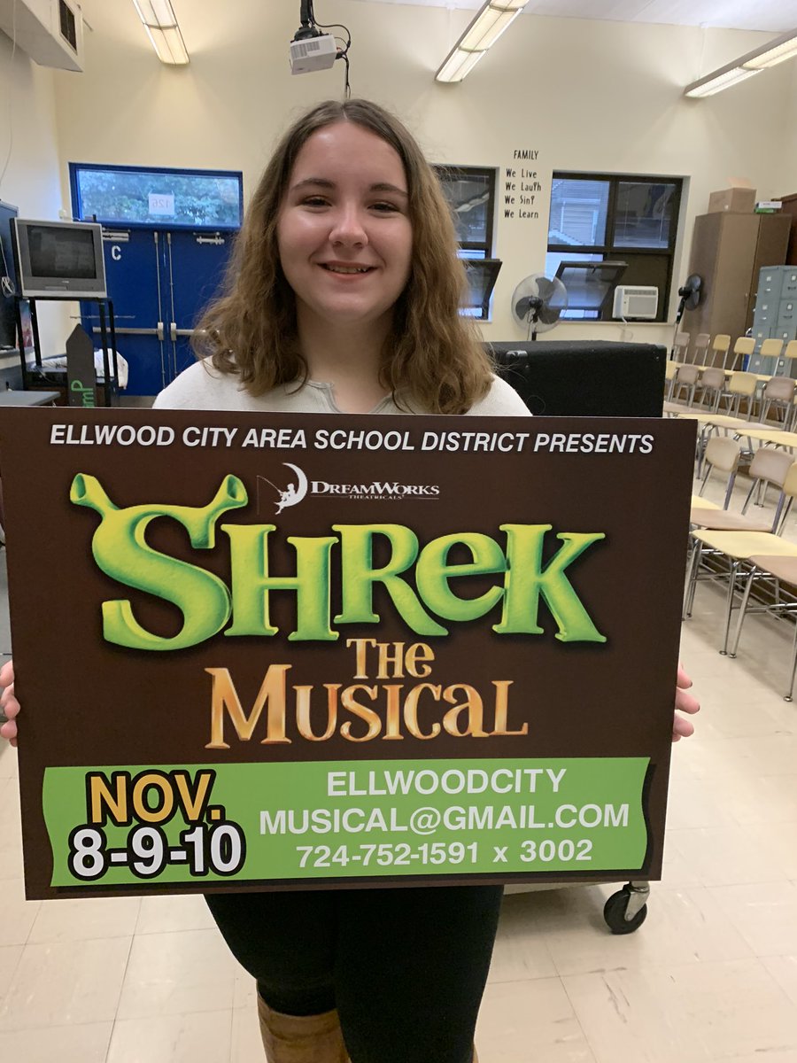 fjglincoln's tweet photo. Don’t miss Lolo, I mean Trisha, the dragon in Shrek November 8-10. Tickets available now! #EC_pride https://t.co/5kOO6rLAAc