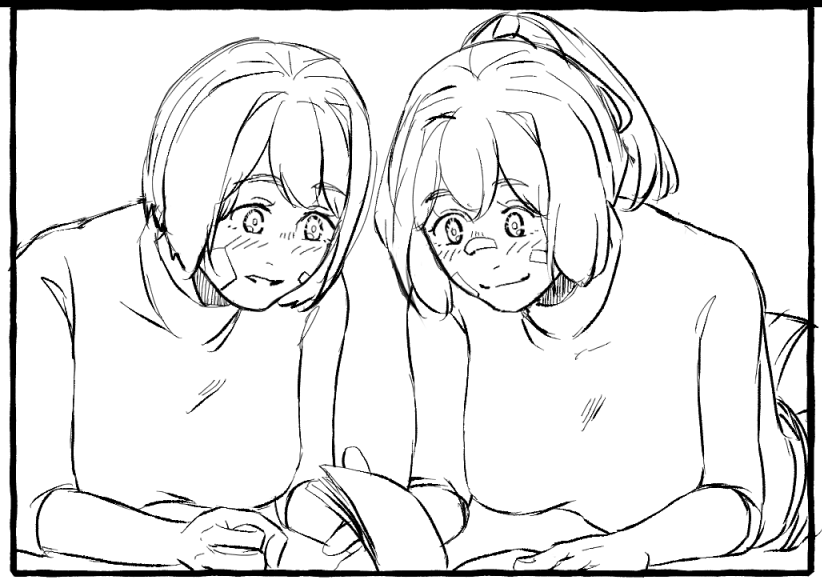 出撃後ののんびりタイムは二人で仲良く本を読んでたらかわいいな(日向さんは伊勢姉さんが読んでる巻が待ちきれずに横から読んでいる)という気持ちを込めたコマ 