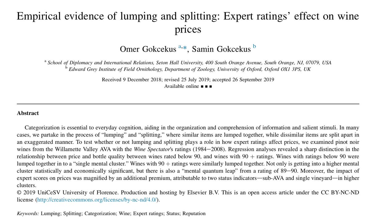 samingokcekus's tweet image. Our #openaccess paper with @omergokcekus available online - empirical evidence for the influence of mental #categorization through “lumping &amp;amp; splitting” on the #wine market🧐🍷💰 bit.ly/2Jimda8 @wineecon