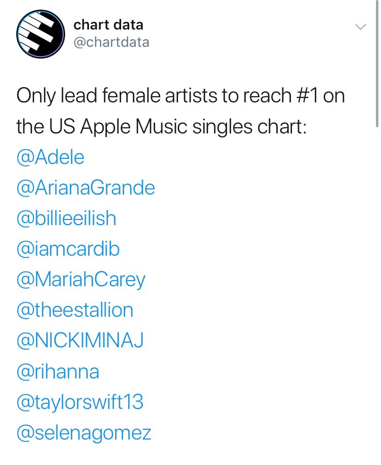 selenafactstr's tweet photo. Lose You to Love Me, ABD de olmak üzere 18 ülkenin Apple Music listesinde #1 numaraya oturdu.

Böylece, ABD Apple Music listesinde #1 olan 10. kadın Selena Gomez oluyor. https://t.co/FElOvBf4Jx