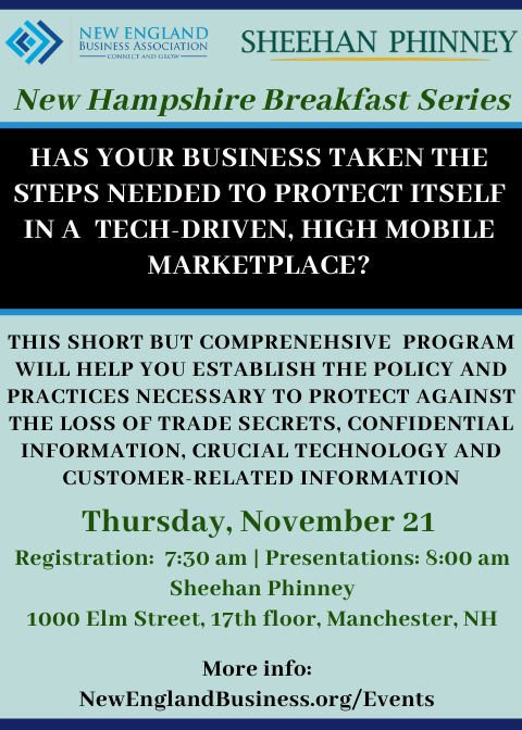 Registration for the November 21st New Hampshire Breakfast is now open: conta.cc/2BAN392
Many thanks to Sheehan Phinney Bass &amp; Green PA for sponsoring and hosting the event!