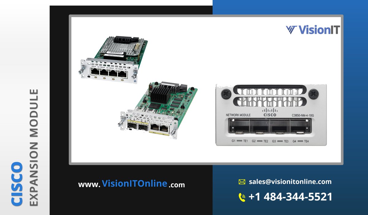 Visionitonline's tweet image. Upgrade your #networkswitch by installing #expansionmodules &amp;amp; expand connectivity options in your organization &amp;amp; data centers with #Cisco Expansion Module. Get the best deal &amp;amp; offer on the Cisco expansion #switch #module only at #VisionIT. 
🌐: visionitonline.com/expansion-modu…
#ccna #tech