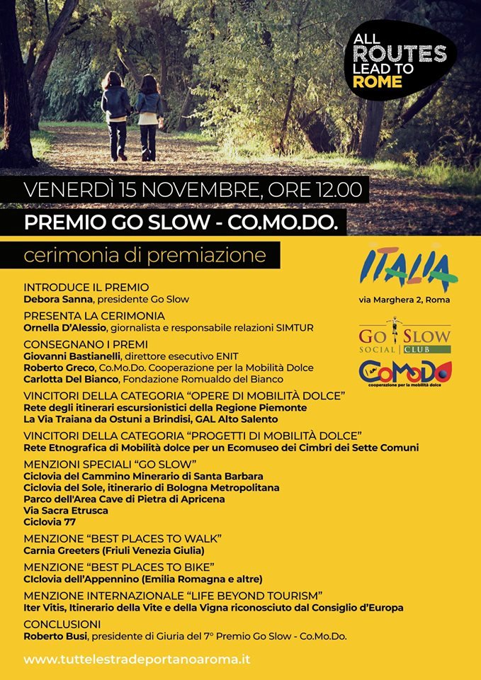 15 novembre 2019 a Roma premiazione del premio GO SLOW CO.MO.DO . Abbiamo ricevuto la menzione speciale!

#trekking #roma #outdoor #etruschi #allroutesleadtorome #viasacraetrusca