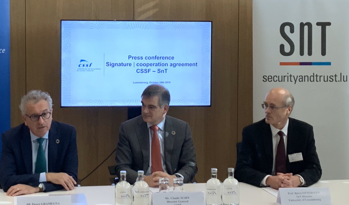 MinFinLux's tweet photo. Minister @pierregramegna welcomes the partnership agreement between the @cssflux and @SnT_uni_lu to conduct joint research on how to leverage #AI in order to make the analysis and processing of #fund documentation and regulatory reporting faster. #regtech https://t.co/WKYvk9vQ8T