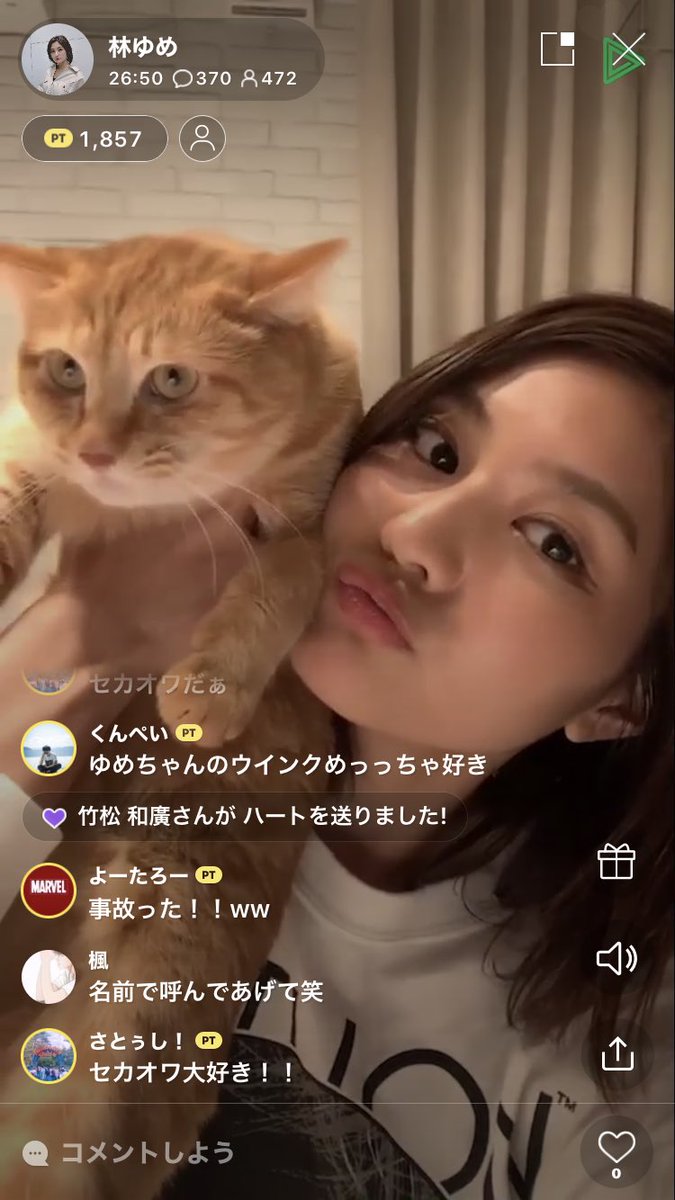 やっとゆめのLINELIVE見れた😍 使い方わかんなくて無駄にコイン？ポイント？買ったけど笑 安定の可愛さでした🐱💙  ラーメン美味しいの食べに行こうね🤤 #みんな大好き林ゆめ #LIVELIVE