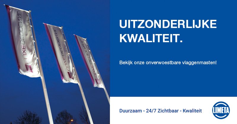 Kapotte vlag door harde wind? Zorg dat u masten van Limeta heeft. Deze onverwoestbare en roterende mast draait met de wind mee. Vlaggen en banieren gaan 2 x zo lang mee. 

Kijk voor mee info op: limeta.nl/vlaggenmasten/ 

#vlaggenmast #banieren en #vlaggen #storm #wind