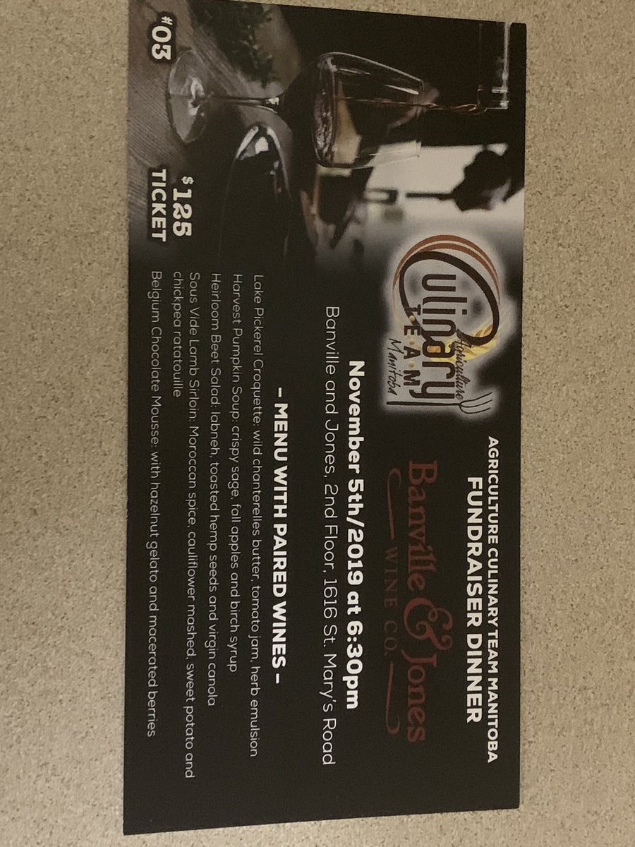 AgCulinaryMb's tweet photo. Chef Luc Jean and Chef Chinnie Ramos are hosting a team fundraiser at Banville and Jones wine store on November 5th. Please contact Luc, Larry Devries or JD Braid if you would like tickets. https://t.co/WsLtqsJhgH