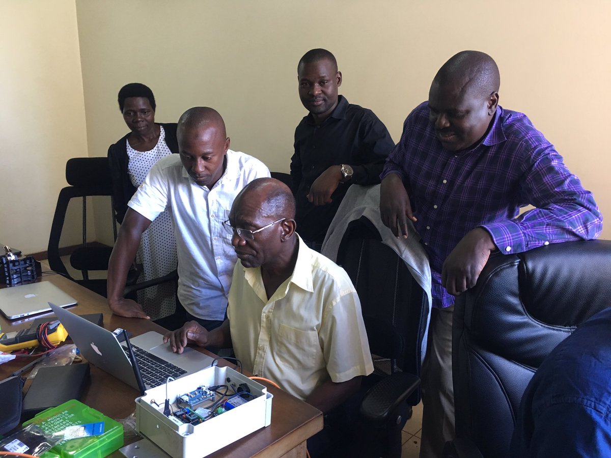 opmdpm's tweet photo. Working hard together @MeteoUganda, @opmdpm, @NASAHarvest, @umdgeography, @unistra #iCube in #NECOC our lab today. All units now assembled & now in testing phase. All are Welcome to checkout our progress https://t.co/PxgA20mcMk