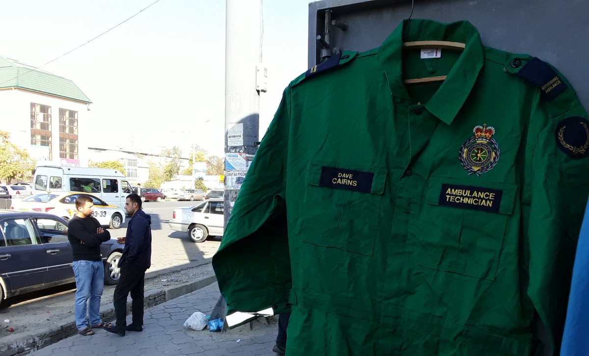 I wonder if Dave, a technician at the Oxfordshire Ambulance Service, knows that his overall is being sold at Dushanbe's Korvon bazaar.