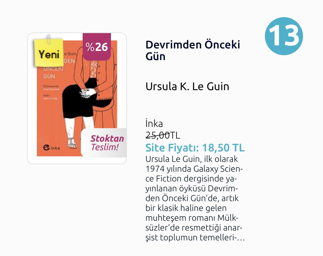 Pandora Kitabevi’nin en çok satanlar listesinde 13. Sırada 
#Devrimdenöncekigün yaşanıyor... ⚡️✨