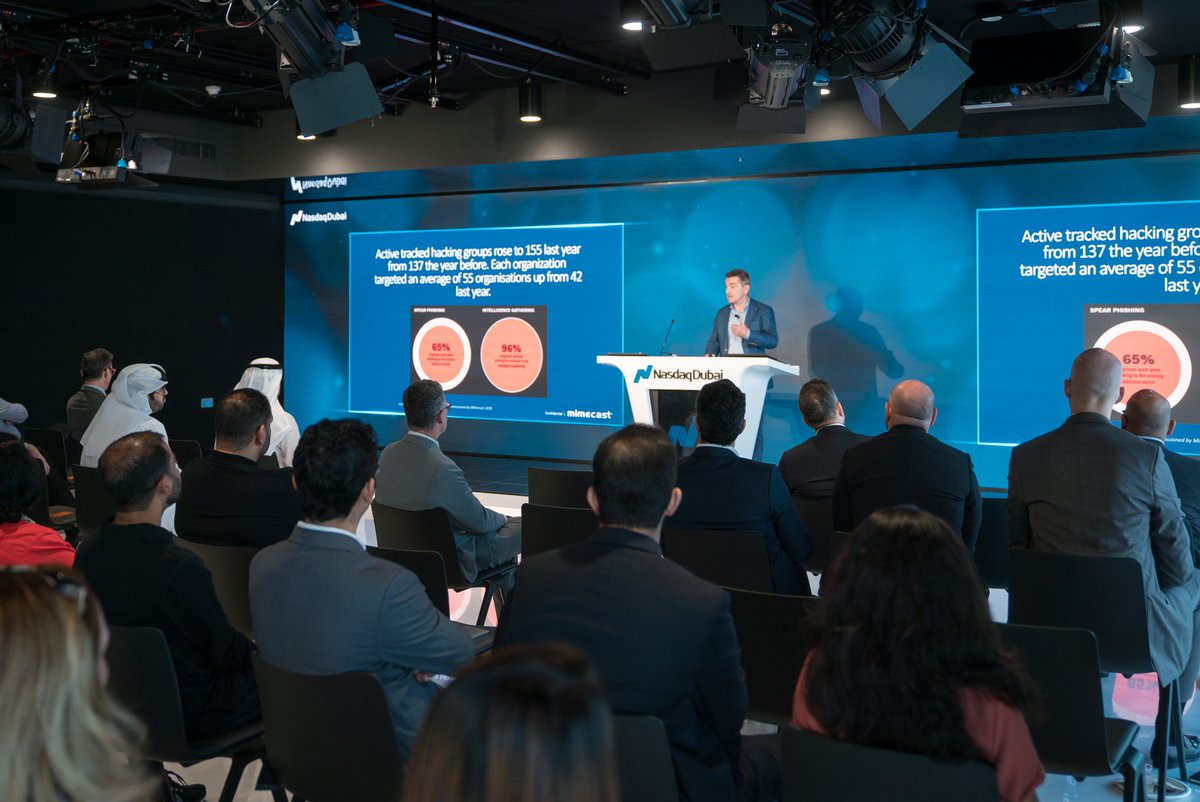 NasdaqDubai's tweet photo. Nasdaq Dubai hosted Cyber Resilience &amp; Security Executive Briefing by Jeff Ogden, GM – Middle East &amp; India at Mimecast and Tarek Ghoul, CEO of Coordinates.
 #uae #dubai #cybersecurity https://t.co/z0Ougnwbce