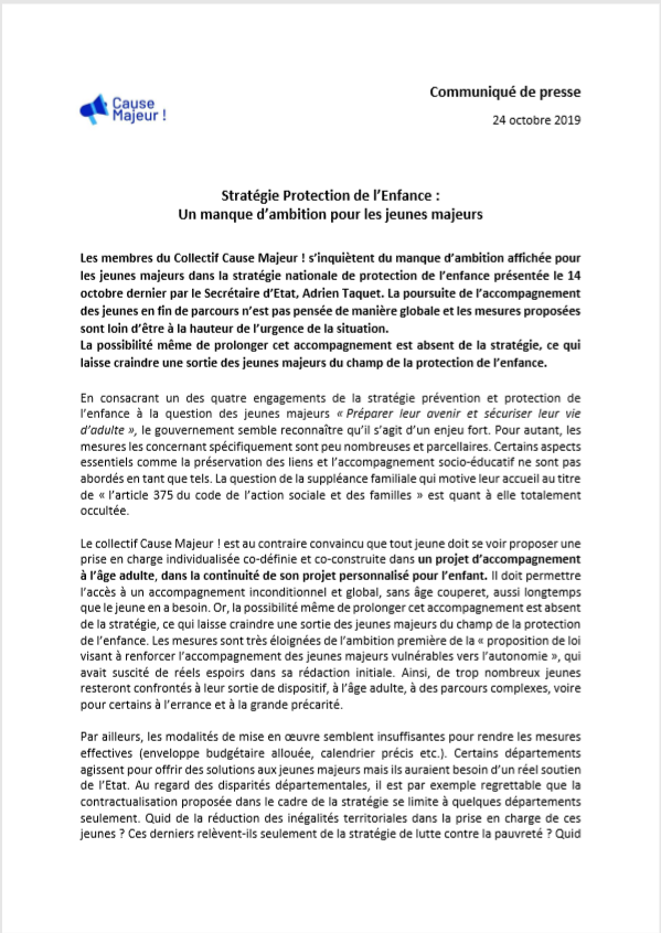 CauseMajeur's tweet photo. Stratégie #Protectionenfance : un manque d'ambition pour les jeunes majeurs. Retrouvez le communiqué de presse de notre collectif
@EPhilippePM @agnesbuzyn @AdrienTaquet @BrigBourguignon @Antoinedulin
Cc : @AAuteuil @CemeaFr @FedeSolidarite @FParrainages @SOSVE_FRANCE @Uniopss https://t.co/J9jK3ZkspI