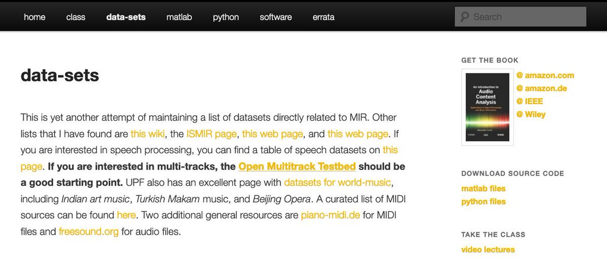 BrechtDeMan's tweet photo. The companion website of the book 'Audio Content Analysis' (@WileyGlobal @IEEEorg) by Alexander Lerch features a great list of 177 MIR datasets - including our #OpenMultitrackTestbed
https://t.co/XNqwBd48fo
https://t.co/Wj2VnvzdmW https://t.co/briAk3kVzP