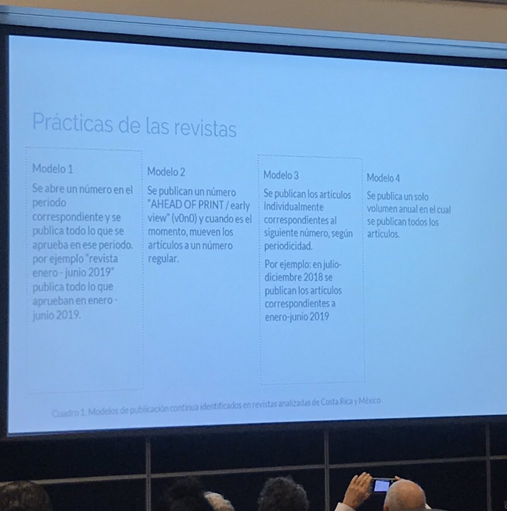 LourdesFeria's tweet photo. Modelos de publicación de las universidades. El número tres es el más mencionado. Liliana Sánchez Islas y @jorgelpolanco comparten sus hallazgos y recomiendan explicitar y definir las formas de publicación de acuerdo con los propios autores y usuarios #CRECSGDL #CRECS2019 https://t.co/arafOlIm8E