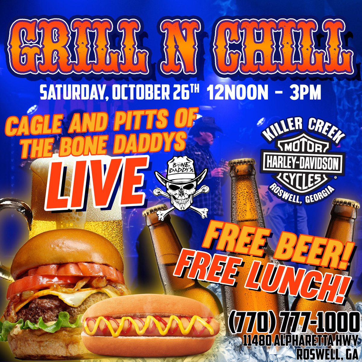 This Saturday, join us for our Grill N Chill from 12noon - 3pm! Cagle &amp; Pitts from the Bone Daddys will be playing LIVE inside, and we'll have free lunch and beer. Join us for good music, good lunch, and good time with your KCHD family! 😎🍻🍔