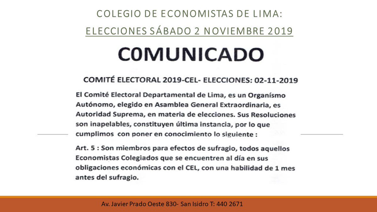 lpelaezc's tweet photo. Elecciones de Economistas de Lima. Sabado , 2 de noviembre 2019 https://t.co/Ie90LrE1zs
