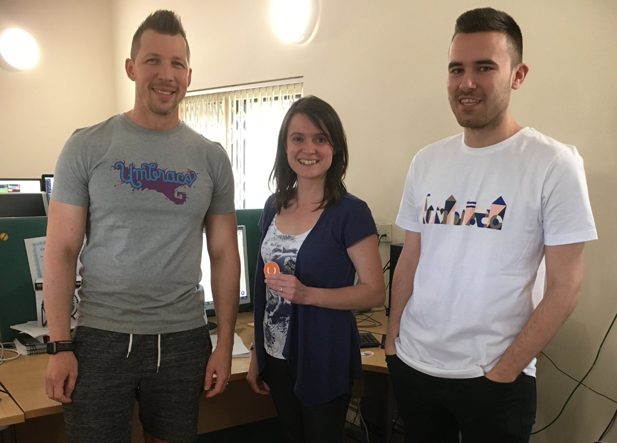 writemedia's tweet photo. Check out our @umbraco Swag won by our developer Becky. Thanks Dave and Dan for modelling these fab T-Shirts!

Take a look at some of our Umbraco CMS sites! 💻

https://t.co/H2kgwKN0td

#Umbraco #H5YR #Writemedia https://t.co/fAOwQgIRYf