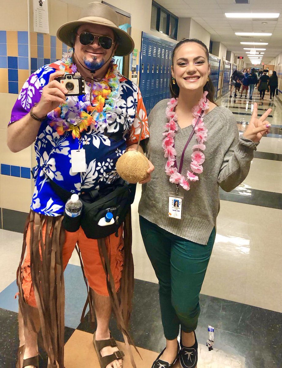 BluebeardJack's tweet photo. Just enjoying #RedRibbonWeek at @Apollo_JH #ApolloSTEM (LEI Off Drugs Day). @MsLexiLund and me chilling with refreshing coconut water, my new Kodak “Brownie Holiday Flash Camera,” Hawaiian Hula songs on my Walkman Cassette Player and sun block - lots of sunblock! https://t.co/OVFZLoCRCt