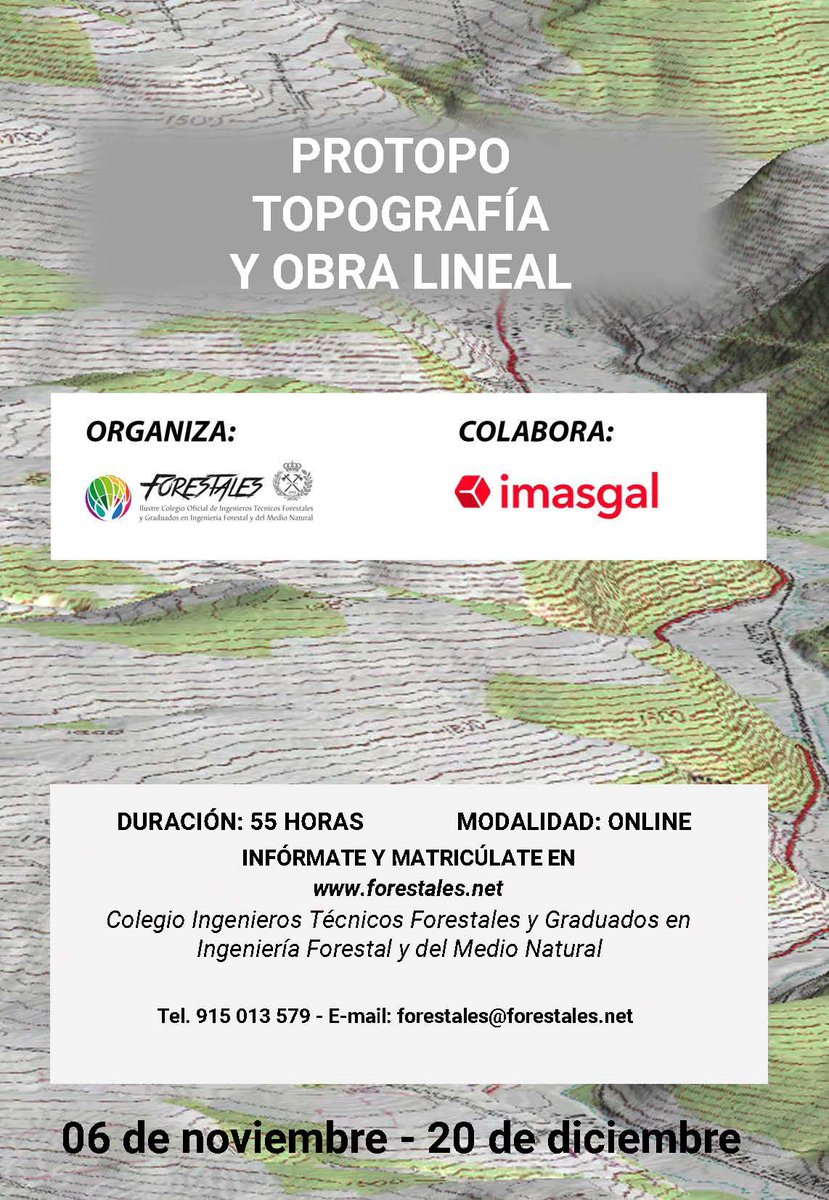 IngForestal50's tweet photo. CURSO ON-LINE DE #PROTOPO: TOPOGRAFÍA Y OBRA LINEAL.
Del 6 de noviembre al 20 de diciembre de 2019.
https://t.co/1HSdj9qOYs https://t.co/hKVtj5WRlb