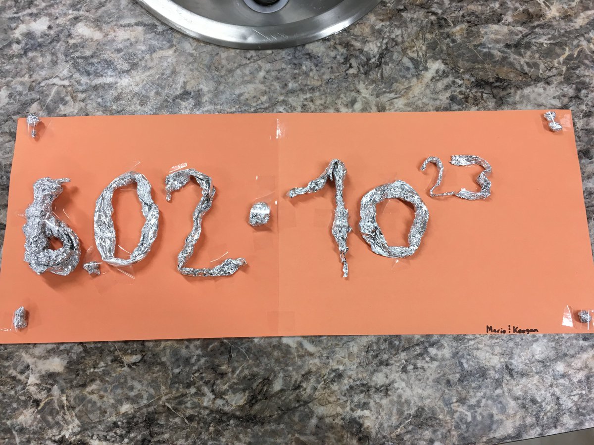 On 10/23 from 6:02 am - 6:02 pm the SM Chemistry Ss celebrated "Mole Day" by recording Mole Day facts on the board for other students to read &amp; calculating the amt of aluminum foil required to make .5 moles of aluminum. celebration culminated w/ Mole Day Aluminum Foil Sculptures.