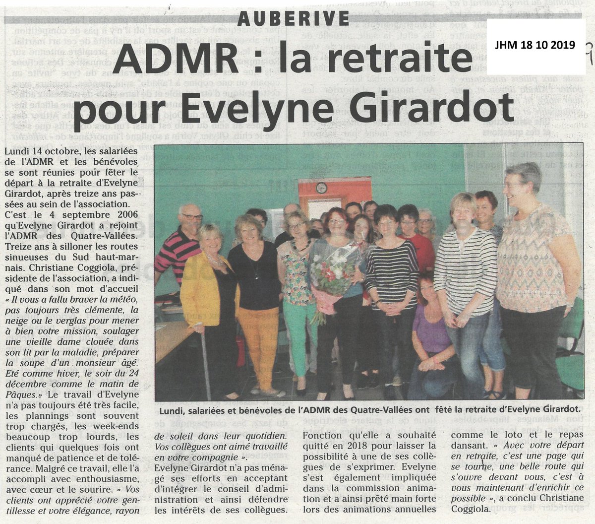 HauteMarne_ADMR's tweet photo. Départ en retraite - bien méritée - de Mme Girardot  à l'ADMR des 4 vallées (Auberive) 
#ADMR52 #4Vallées https://t.co/9L53CQLGdP