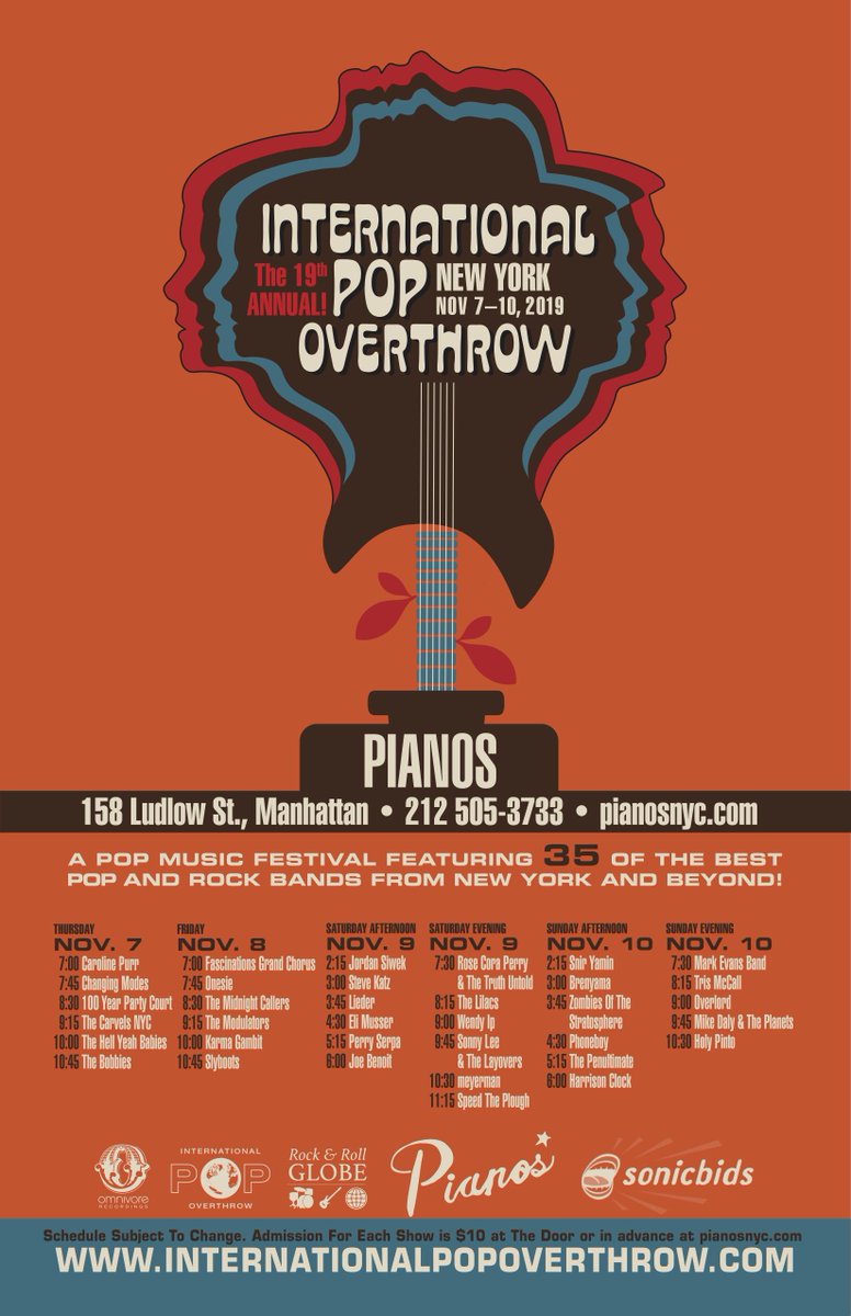 RockNRollGlobe's tweet photo. Rock and Roll Globe is a sponsor of #IPONYC. Come join the International Pop Overthrow @PianosNYC Nov 7-10. Featuring: @PurrCaroline, The Carvels NYC, the amazing Slyboots, @TheRealLilacs, @jordansiwek, @musserofficial, @rosecoraperry
and many many more. https://t.co/t1q6nA8T7F