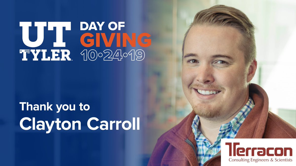 Terracon has gifted $10,000 to the College of Engineering for an Alumni Wall of Honor. It will list every alumni who has passed the Professional Engineering exam beginning from the first graduating class! Thank you to Clayton Carroll!
givingday.uttyler.edu
#UTTylergive