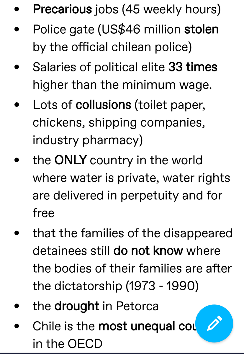 mar_dennise's tweet photo. Why the riots are happening in #Chile, a thread. #ChileViolatesHumanRigths
#ChileInCrisis #Chileneedshelp #Chileprotests #Chileriots #Chileonstrike #EstoPasaEnChileً (Not mine, saw it on Tumblr https://t.co/uG0q0Av7aF) https://t.co/bACec43qCO