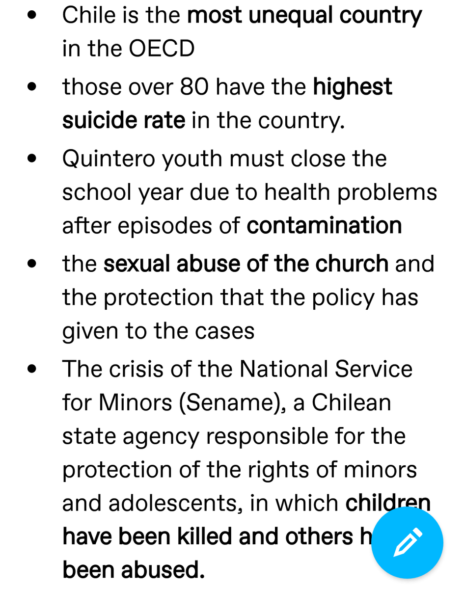 mar_dennise's tweet photo. Why the riots are happening in #Chile, a thread. #ChileViolatesHumanRigths
#ChileInCrisis #Chileneedshelp #Chileprotests #Chileriots #Chileonstrike #EstoPasaEnChileً (Not mine, saw it on Tumblr https://t.co/uG0q0Av7aF) https://t.co/bACec43qCO