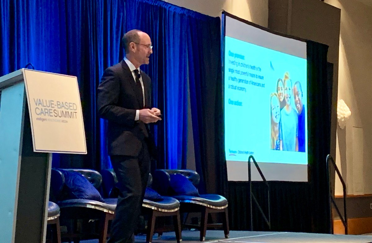 Nemours's tweet photo. This morning, Dr. Larry Moss shares his vision for a healthier generation of children during his keynote at #ValueBased2019. This focus could lead to reduced health care spending, a more productive workforce, and a stronger nation. https://t.co/NXXh8D6Hqm