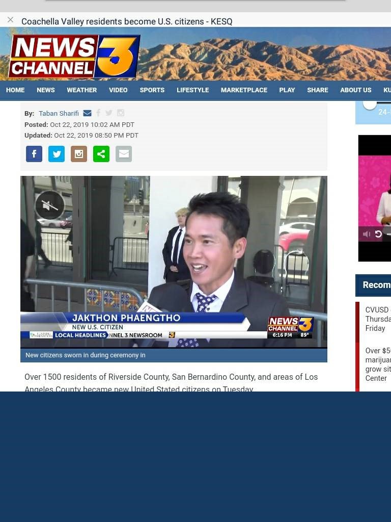 artjacky's tweet photo. My citizenship day on the news Channel 3 Palm Springs, CA https://t.co/al9eKRKL72