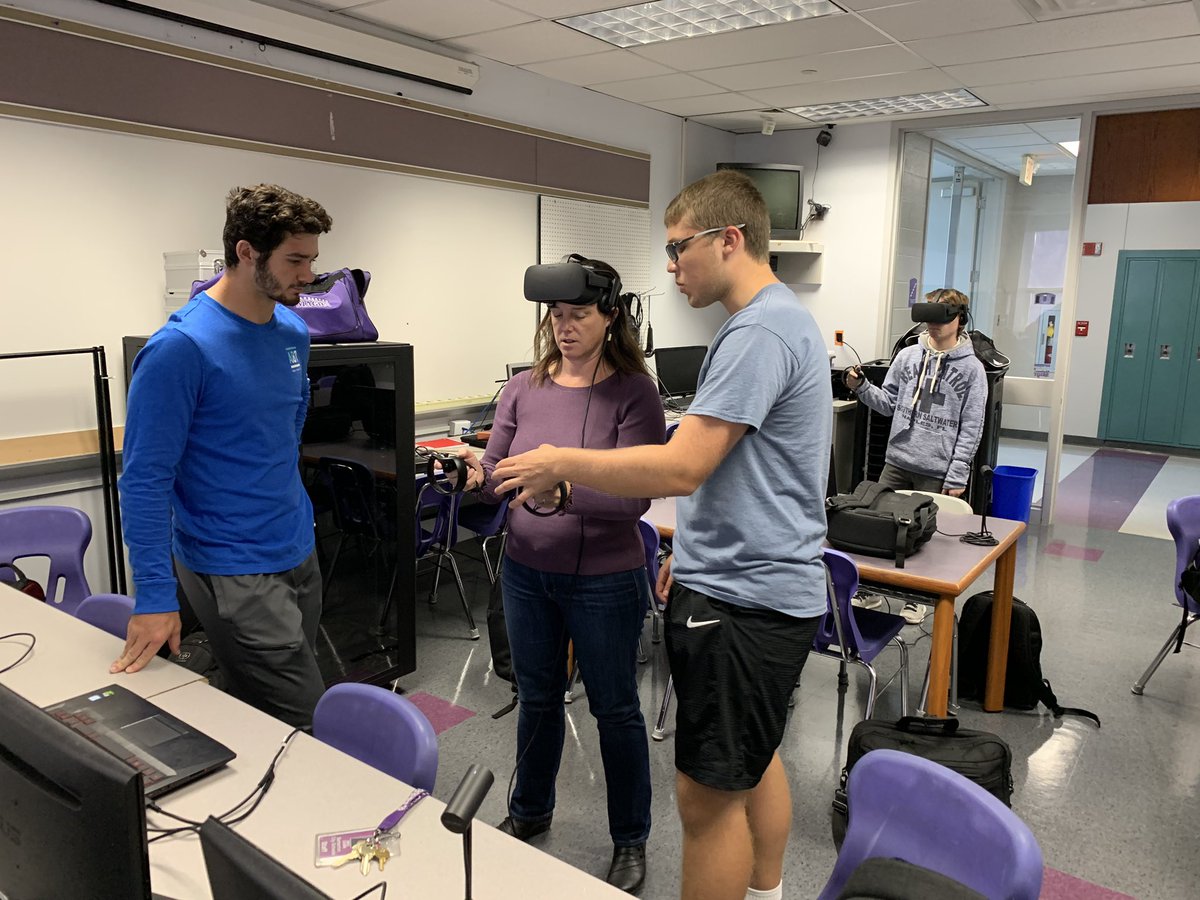 STEM_BHS's tweet photo. Flipped classroom?  VR Students teaching the chemistry teacher how to build molecules in Nanome VR. @KeitaWF @oculus @envisionxr @BHSMagics #VR #VRinEducation #EnvisionXR https://t.co/I6LFWHsCdN