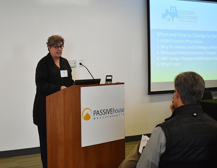 POAHCommunities's tweet image. Yesterday, POAH’s VP of Design &amp;amp; Building Performance Julie Klump gave a presentation at @PassiveHouseMA&apos;s 2019 symposium at the @BSAAIA Space, on our Mattapan Station project. #passivehouse #BSAspace