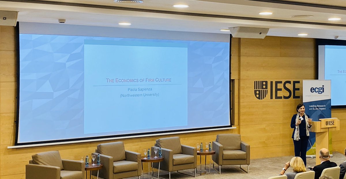 michaelviehs's tweet photo. Paola Sapienza from @KelloggSchool giving the @ecgiorg annual lecture @iesebschool on “the economics of firm culture” #Stewardship #esg #susty @HermesEOS @Hermesinvest https://t.co/kHN4sPf1px